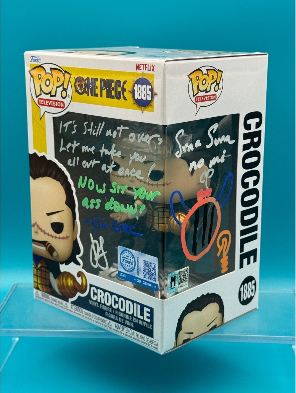 John Swasey signed Crocodile Funko One Piece long quote/doodles with MAS COA